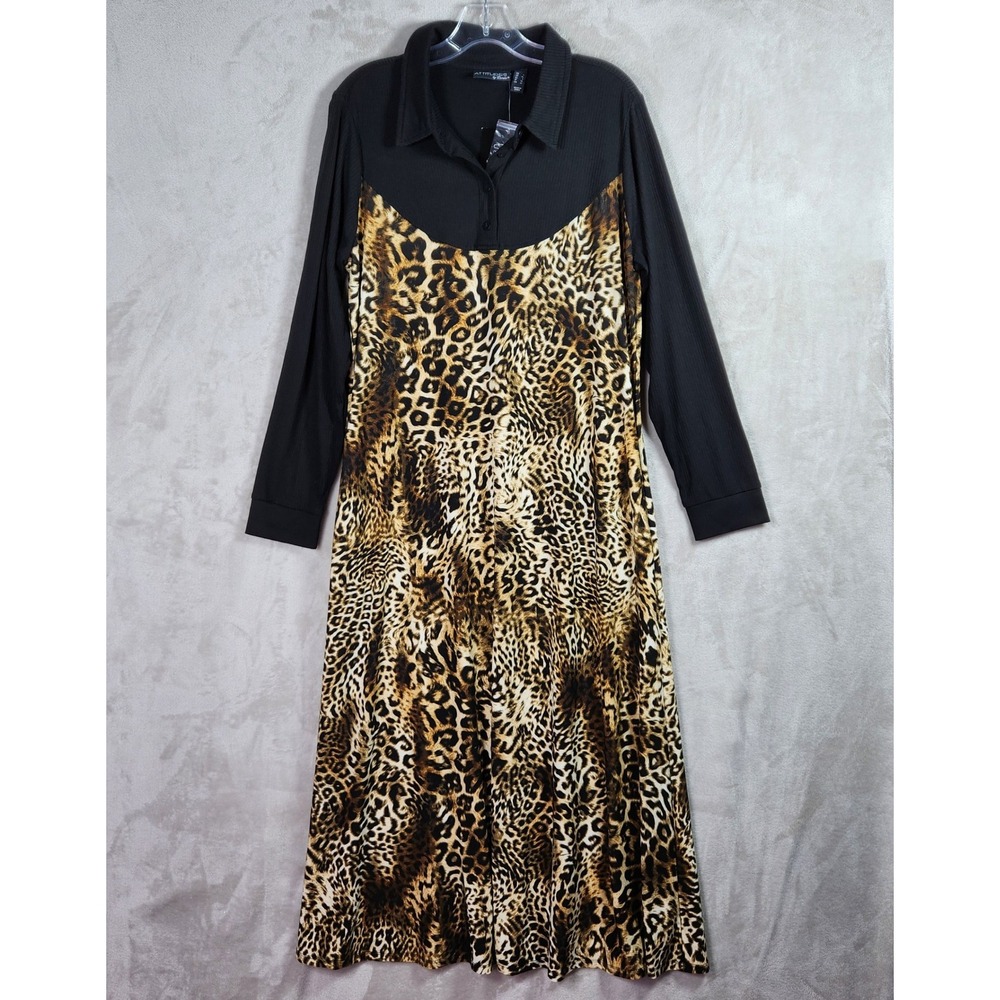 Attitudes by Renee Womens Large Brown Cheetah Bib Front Maxi Dress A621785